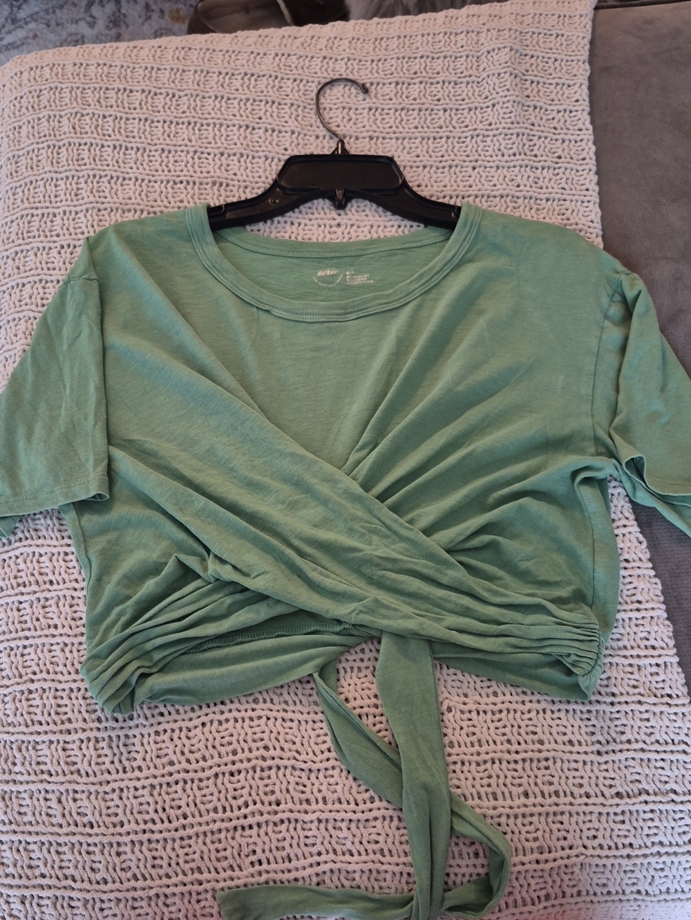 aerie Sage Green Tie-Front Crop Top